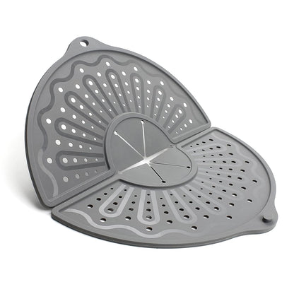 Foldable Silicone Splatter Screen for 10-12" Pans, BPA-Free, Gray | Foldable Splash Guard, Multi-Use Grease Splatter Guard/Trivet Mat,Non-Stick Oil Splatter Guard, Dishwasher Safe