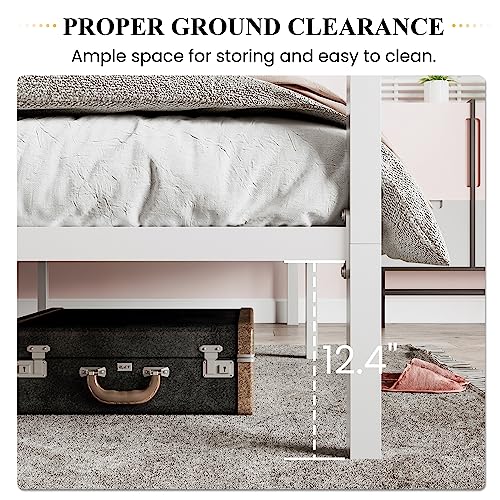 SHA CERLIN Full Size Canopy Bed Frame with Heavy Duty Metal Slats, White