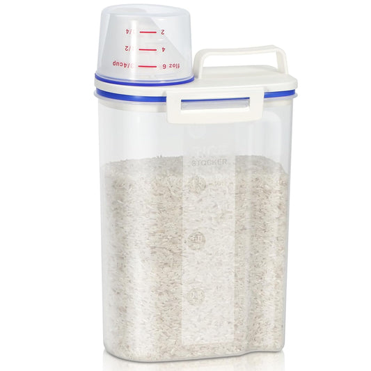 TBMax Rice Container 4 Lbs / 2 Kg Rice Dispenser with Measuring Cup, BPA-Free Plastic Kitchen Pantry Food Storage Holder for Oatmeal Flour Grain, Small Pet Cat Dog Food Container