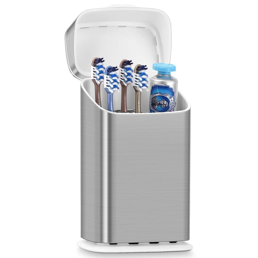 Bathroom Toothbrush Holder with Cover, Ventilated... (6 Count | Silver | Plastic)