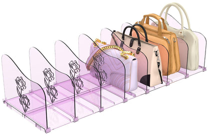 SURETIVIAN Rose Purse Dividers for Closet, 2 Pack Clear Clutch Purse Closet Organizers, Adjustable Handbag Storage Organizers, Plastic Bookshelf Separator Dividers for Bedroom Office
