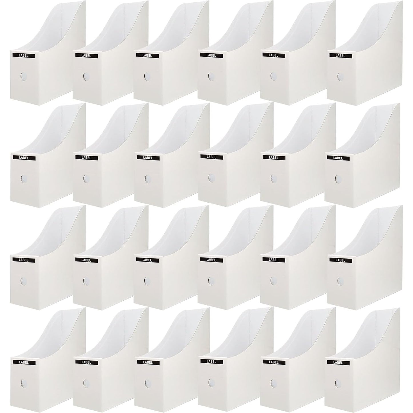 Limitliho 24 Pack White Cardboard Magazine Holder for Desk or Shelves | 10.6''H×10.2'L×3.5''W Magazine File Holder, Vertical Book Bins for Classroom and Library, Magazine Storage Box with Label