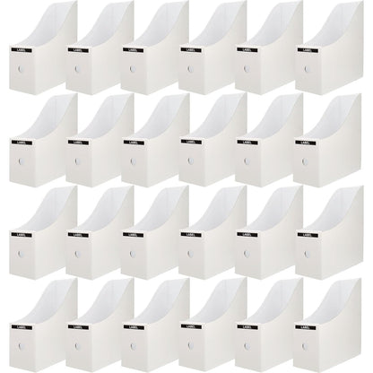 Limitliho 24 Pack White Cardboard Magazine Holder for Desk or Shelves | 10.6''H×10.2'L×3.5''W Magazine File Holder, Vertical Book Bins for Classroom and Library, Magazine Storage Box with Label