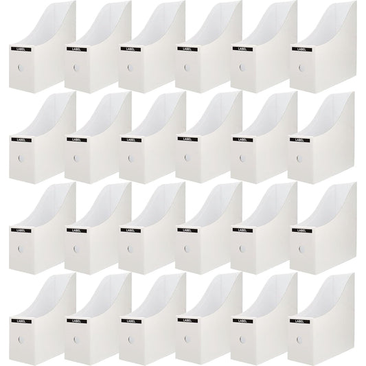 Limitliho 24 Pack White Cardboard Magazine Holder for Desk or Shelves | 10.6''H×10.2'L×3.5''W Magazine File Holder, Vertical Book Bins for Classroom and Library, Magazine Storage Box with Label