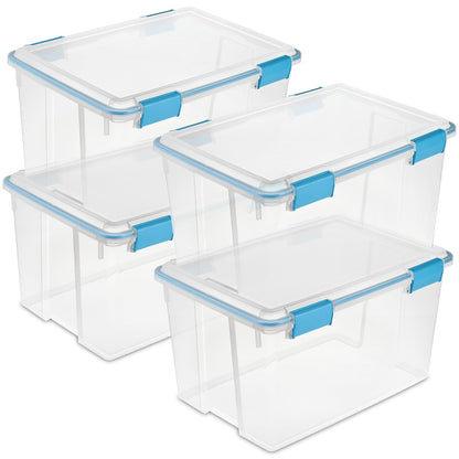 Sterilite 4-Pack 54 Quart Gasket Box, Home Storage Organizer Bins with Lids - Stackable Clear Plastic Containers for Bedroom, Bathroom, Garage, Basement, or Attic