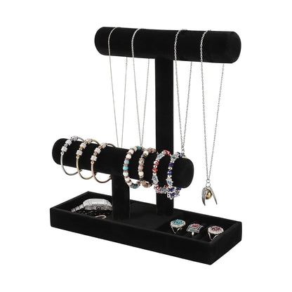 ByKen Necklace Holder,Bracelet Holder,Jewelry Organizer Stand with Earrings Rings Tray,Jewelry Holder for Scrunchie Watches (Black Velvet)