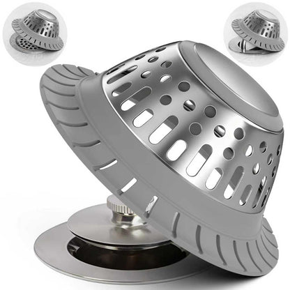 Drain Hair Catcher - Bathtub Drain Cover, Hair Stopper for Bathtub Drain, 304 Stainless Steel Drain Protector and Hair Trap for Flat & Pop-up Drains, Silver Gray