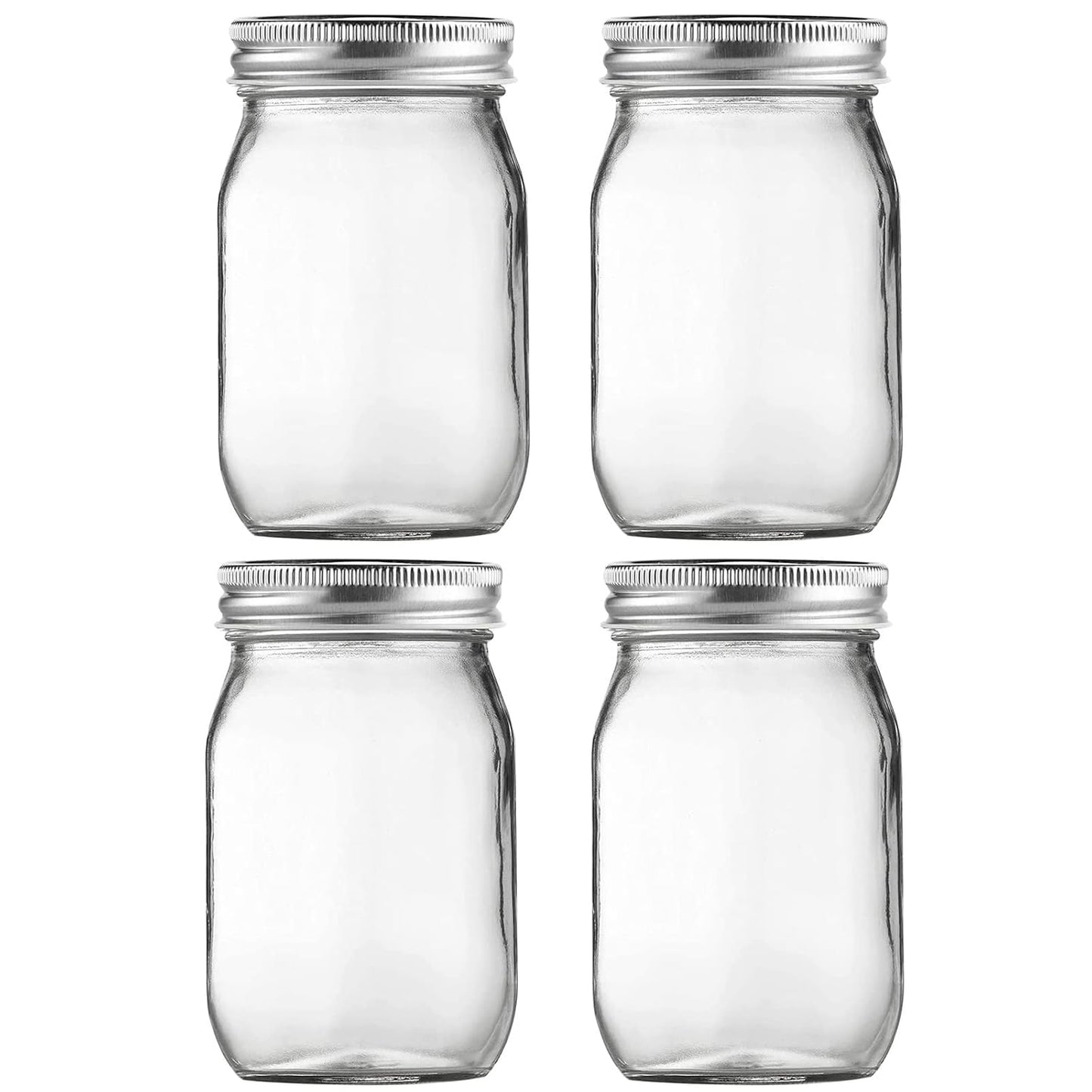 Glass Mason Jars, 16oz Regular Mouth Canning Jar with Airtight Lids, 4 Pack