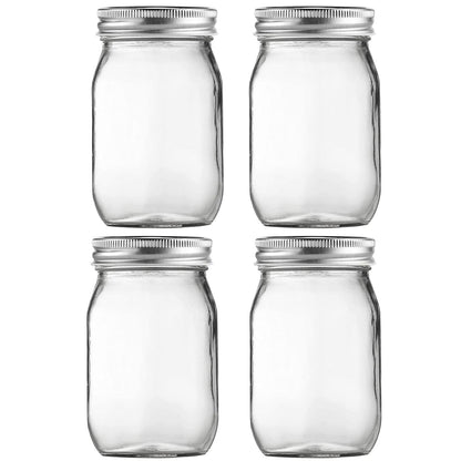 Glass Mason Jars, 16oz Regular Mouth Canning Jar with Airtight Lids, 4 Pack