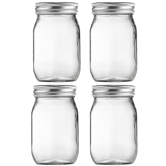 Glass Mason Jars, 16oz Regular Mouth Canning Jar with Airtight Lids, 4 Pack