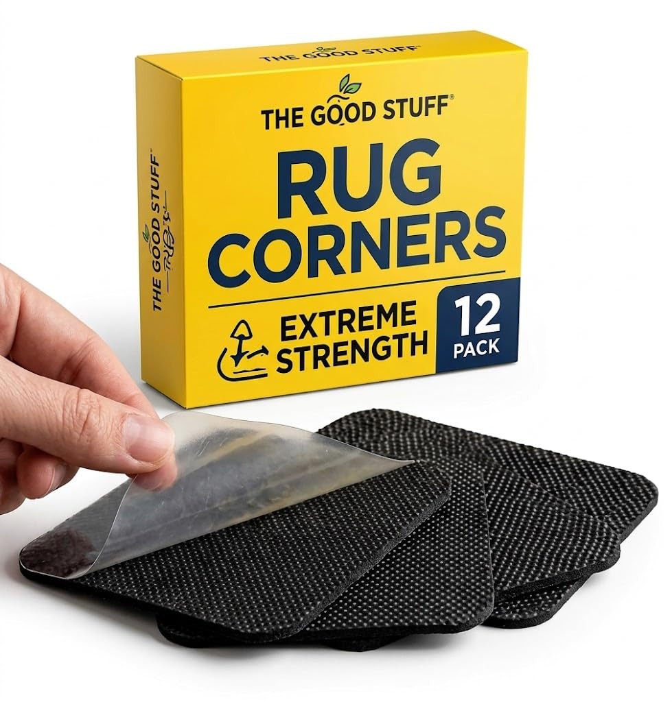Rug Gripper for Hardwood Floors - 12 Pack Square Anti Slip Rug Corner Grippers for Area Rugs - Washable & Reusable Non Slip Rug Pads - Carpet Corners to Hold Rug in Place on Tile, Wood & Marble