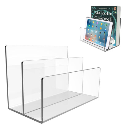 Boloyo Acrylic File Holder,1PC 2 Sections Clear File Organizer Mail Letter Sorter Desktop Folder Holder for Home Office School Envelope Bill Filling Paper Document