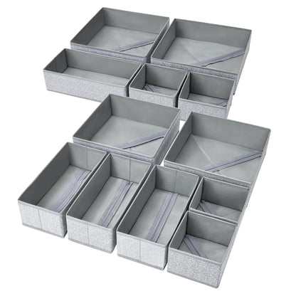 DIMJ Drawer Organizers - 12 Pack Foldable Closet & Sock Organizers, Fabric Dresser Drawer Dividers for Clothes, Underwear, Bras, Socks
