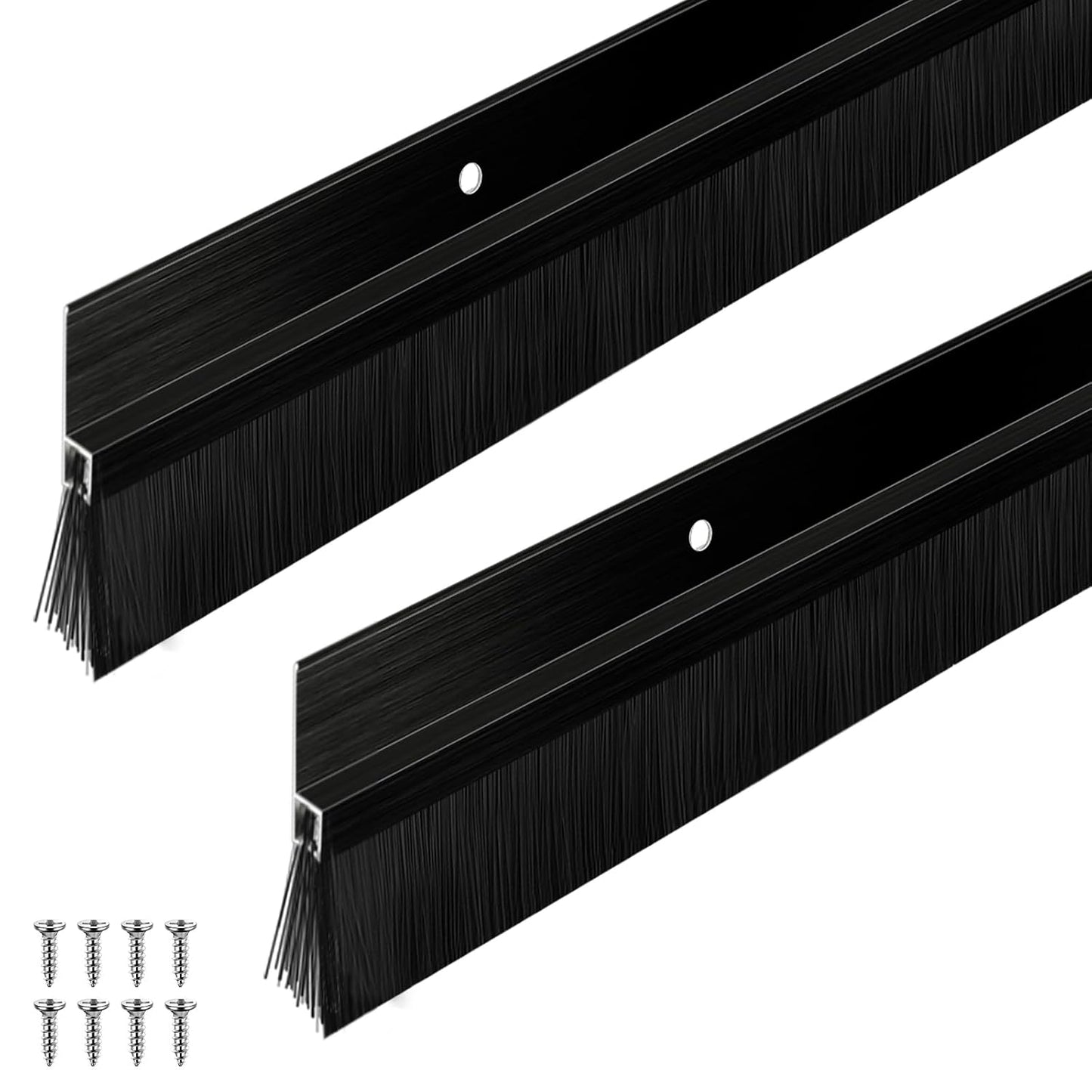 Frienda 2 Set Door Brush Bottom Sweep Brush Weather Stripping Aluminum Door Seal with Screws for Gaps up to 1 Inch, for Home, Commercial Gate, Fill Gaps Dust, Debris (1 x 36 Inch,Black)