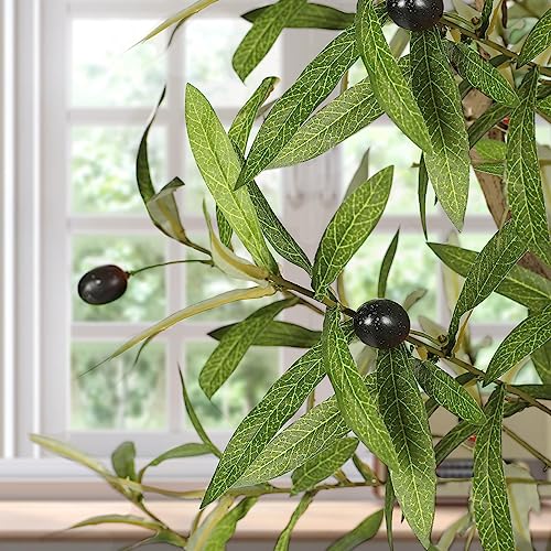 7ft Faux Olive Tree with Natural Olive Branches & Realistic Leaves | Fake Potted Olive Silk Tree with Sturdy Base - Realistic Olive Trees Artificial Indoor for Modern Home Entryway Office Decor