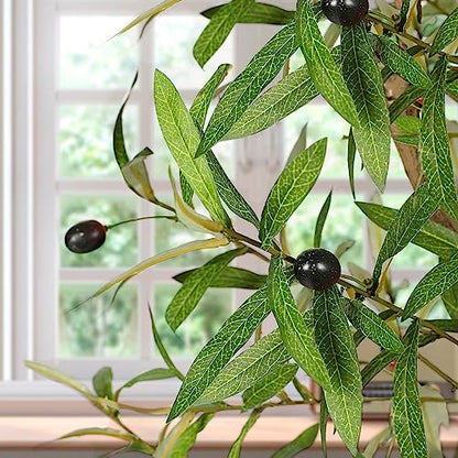 7ft Faux Olive Tree with Natural Olive Branches & Realistic Leaves | Fake Potted Olive Silk Tree with Sturdy Base - Realistic Olive Trees Artificial Indoor for Modern Home Entryway Office Decor