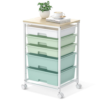 Rolling Cart with Drawers,5 Drawers Storage Cart,Light Green | 5-Tiers Utility Cart with Drawers with Lockable Wheels for Craft Organizers and Storage,Home Office,Classroom,Dorm,Playroom