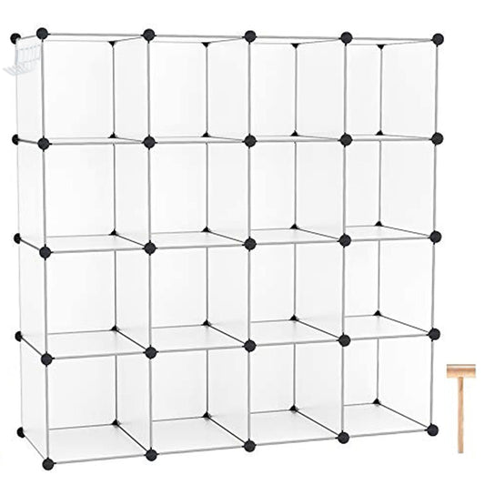 C&AHOME 16 Cube Storage Organizer Cube Shelves Units Storage Cubes, White | Plastic DIY Closet Organizer, Stackble Modular Closet Storage Shelves Ideal for Home, Bedroom, 48.4" L × 12.4" W × 48.4" H