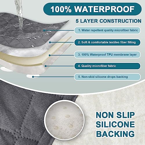 Turquoize 2 Pack Waterproof Armrest Covers for Chairs and Sofas Couch Arm Covers for Sofa Armrest Covers with Side Pocket Anti-Slip Furniture Protector Washable Armrest Slipcovers Set of 2, Gray