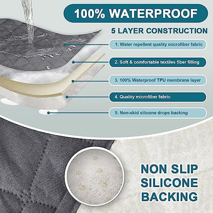 Turquoize 2 Pack Waterproof Armrest Covers for Chairs and Sofas Couch Arm Covers for Sofa Armrest Covers with Side Pocket Anti-Slip Furniture Protector Washable Armrest Slipcovers Set of 2, Gray