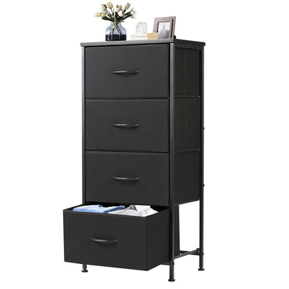 DUMOS Nightstand, Bedside Table with 4 Fabric Drawers | Night Stand with Removable Bins, Steel Frame Wood Top, Small Dresser for Bedroom Closet