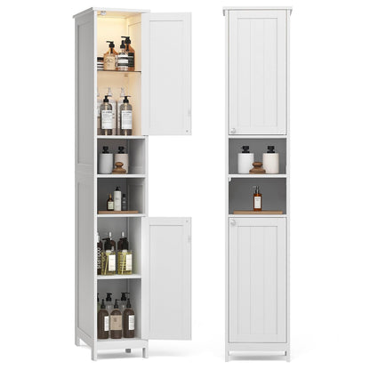Tall Storage Cabinet with Lights, Slim Freestandin... (Cloud White | Engineered Wood)