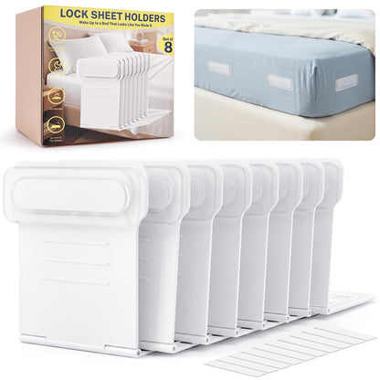 Bed Sheet Holders for Corners - Adjustable Mattress Sheet Straps & Fitted Sheet Clips, Professional Bed Sheet Grippers & Fasteners to Keep Sheets in Place, Secure Sheet Lock