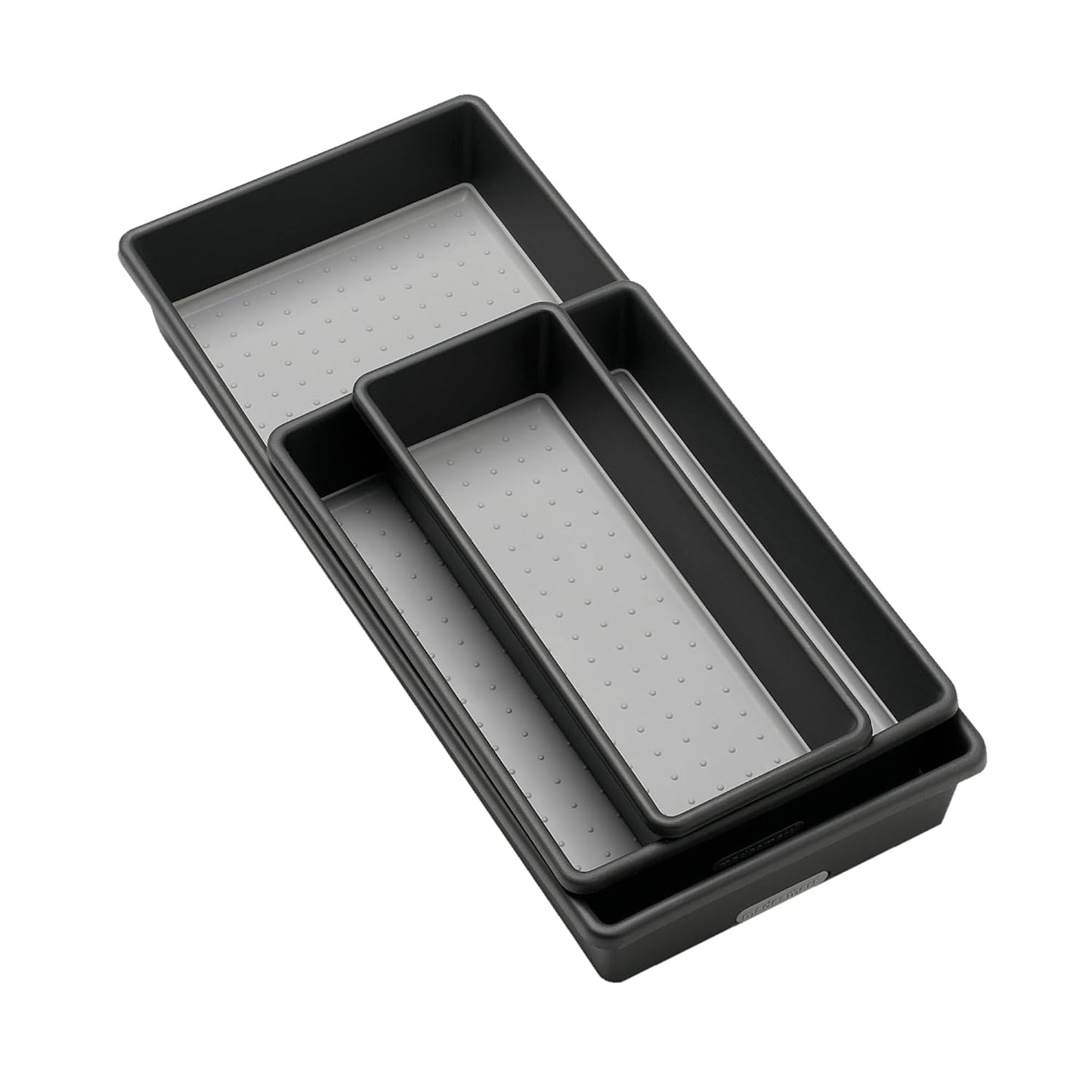 madesmart Classic 3 Bin Drawer Organizer Set, Granite | non slip feet, rounded corners, modular layout, mixed sizes, custom fit, office craft supplies, makeup tools, woman owned