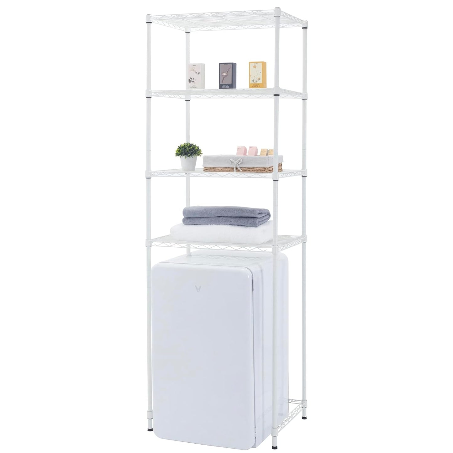 Zvyteay 4 Tier Mini Fridge Shelf Adjustable Height Storage Shelf Metal Storage Rack Mini Fridge and Microwave Stand for Dorm, Kitchen, Office, White
