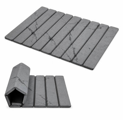 Foldable Stone Bath Mat, Diatomaceous Earth Bath Mat, Super Absorbent & Quick Dry Shower Mat, Non-Slip Diatomite Bathroom Floor Mat, Easy to Clean