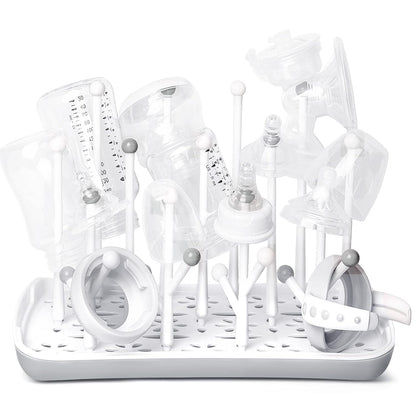 Termichy Baby Bottle Drying Rack: Space-Saving with 13 Hooks & Drain Tray | Compact Drying Stand for Bottles, Pacifiers & Pump Parts - Kitchen Counter Organizer for Nursing Moms Grey