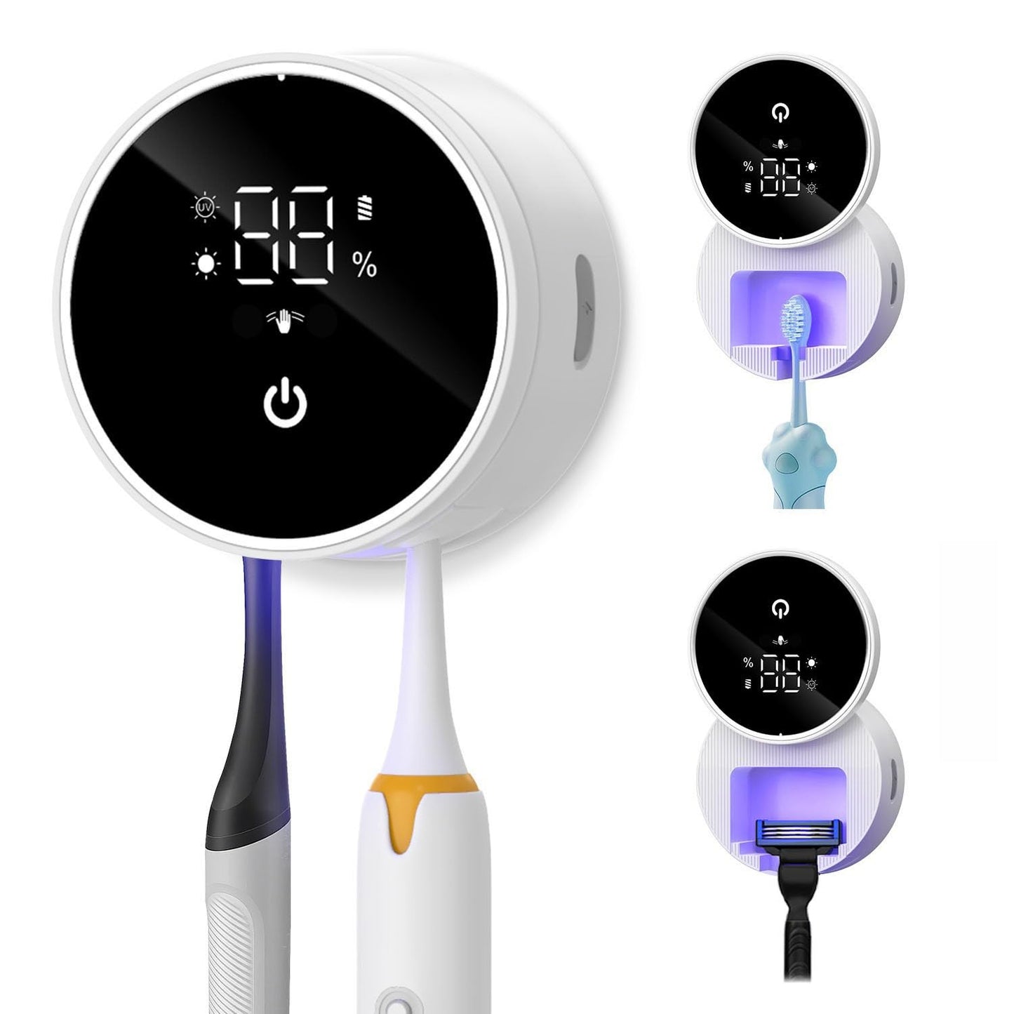 Upgraded UV Toothbrush Sanitizer Holder with Infrared Sensor & Heat Drying, Temracha Wall-Mounted Toothbrush Holder for the Bathroom, LED Smart Display, Fits Toothbrushes & Razor, Portable for Travel