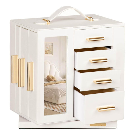 Homde Rotating Jewelry Box for Women: 7-Drawer Organizer with Clear Window | 4-Side Access Sorts Daily Jewelry - Jewelry Lovers Find Favorites Fast on Vanities - Display for Earring Ring Necklace