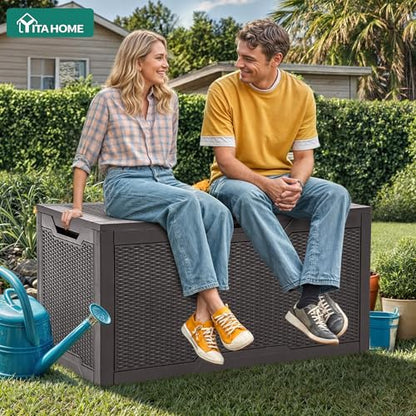 YITAHOME 100 Gallon Large Deck Box | Outdoor Resin Storage Boxes for Patio Furniture, Outdoor Cushions, Garden Tools, Water Resistant and Lockable