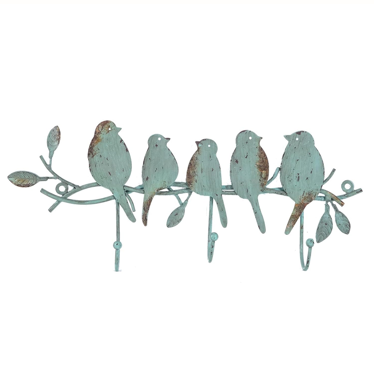 Vintage Metal Wall Mounted Coat Rack with 3 Hooks, Birds on Tree Branch Hanger Key Holder Wall Organizer for Hats, Towels, Clothes, Scarves, Jewelry Wall Decoration - Green