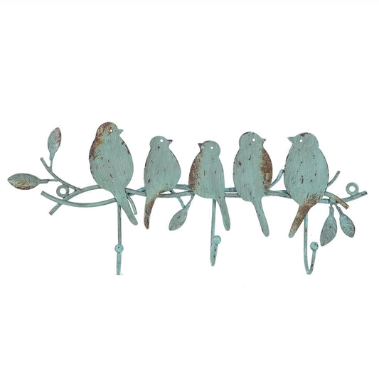 Vintage Metal Wall Mounted Coat Rack with 3 Hooks, Birds on Tree Branch Hanger Key Holder Wall Organizer for Hats, Towels, Clothes, Scarves, Jewelry Wall Decoration - Green