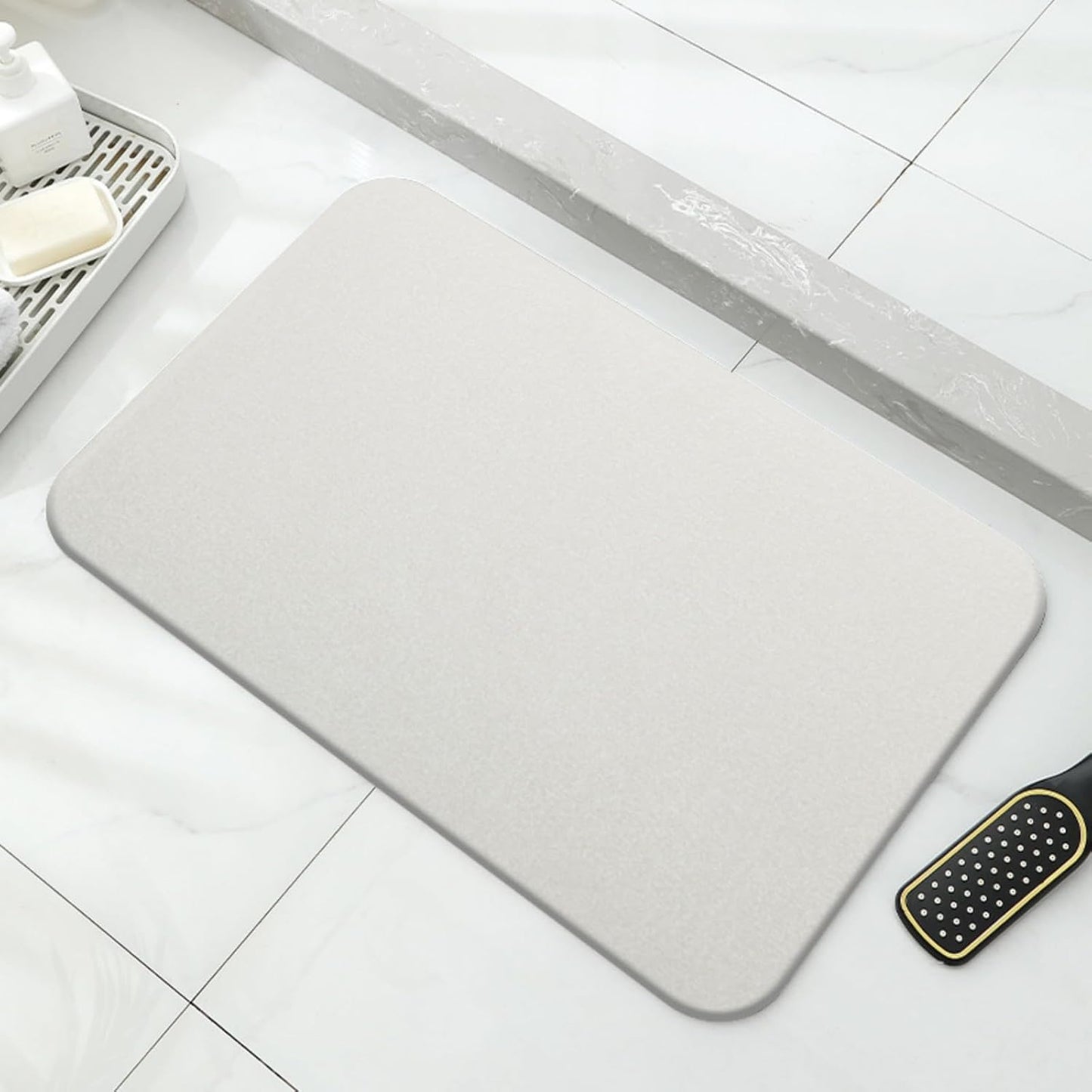 Stone Bath Mat Quick Dry, Diatomaceous Earth Bath Mat Non Slip Absorbent Floor Mat, Diatomite Stone Drying Mat for Bathroom Comes with Non-slip Pad and Sandpaper (Off-White, 24" x 15.5" x 0.4")