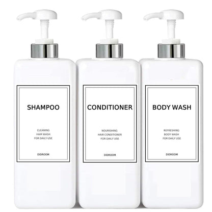 Modern Silver Shampoo and Conditioner Dispenser (21 oz, Pack of 3) Refillable Pump Bottle Set Empty Shower Plastic Bottles with Pump for Bathroom Body Wash Soap and Shower (Sliver&White)