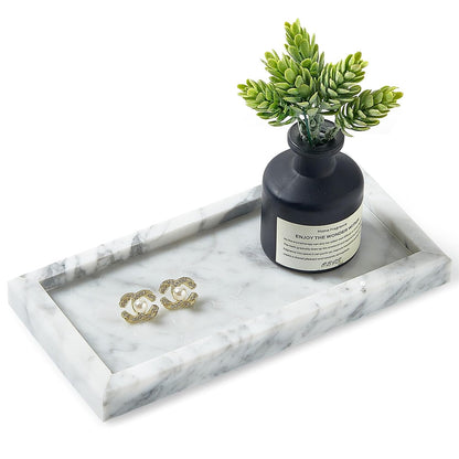 Natural Small Marble Vanity Tray, Stone Organizer for Bathroom & Kitchen | Real stone tray, unique veining. Non-resin, non-ceramic. Holds soap, jewelry, perfume. Non-slip felt. Polished.