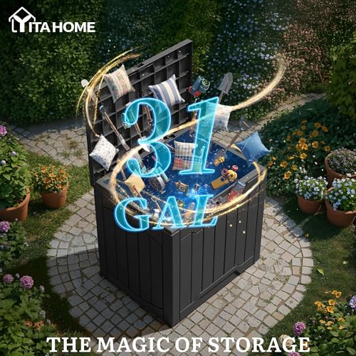 YITAHOME Outdoor Resin Storage Box 31 Gal | Water-resistant Patio Deck Box Outdoor Storage Box for Pillows, Garden Equipment, Securely Lockable, Black
