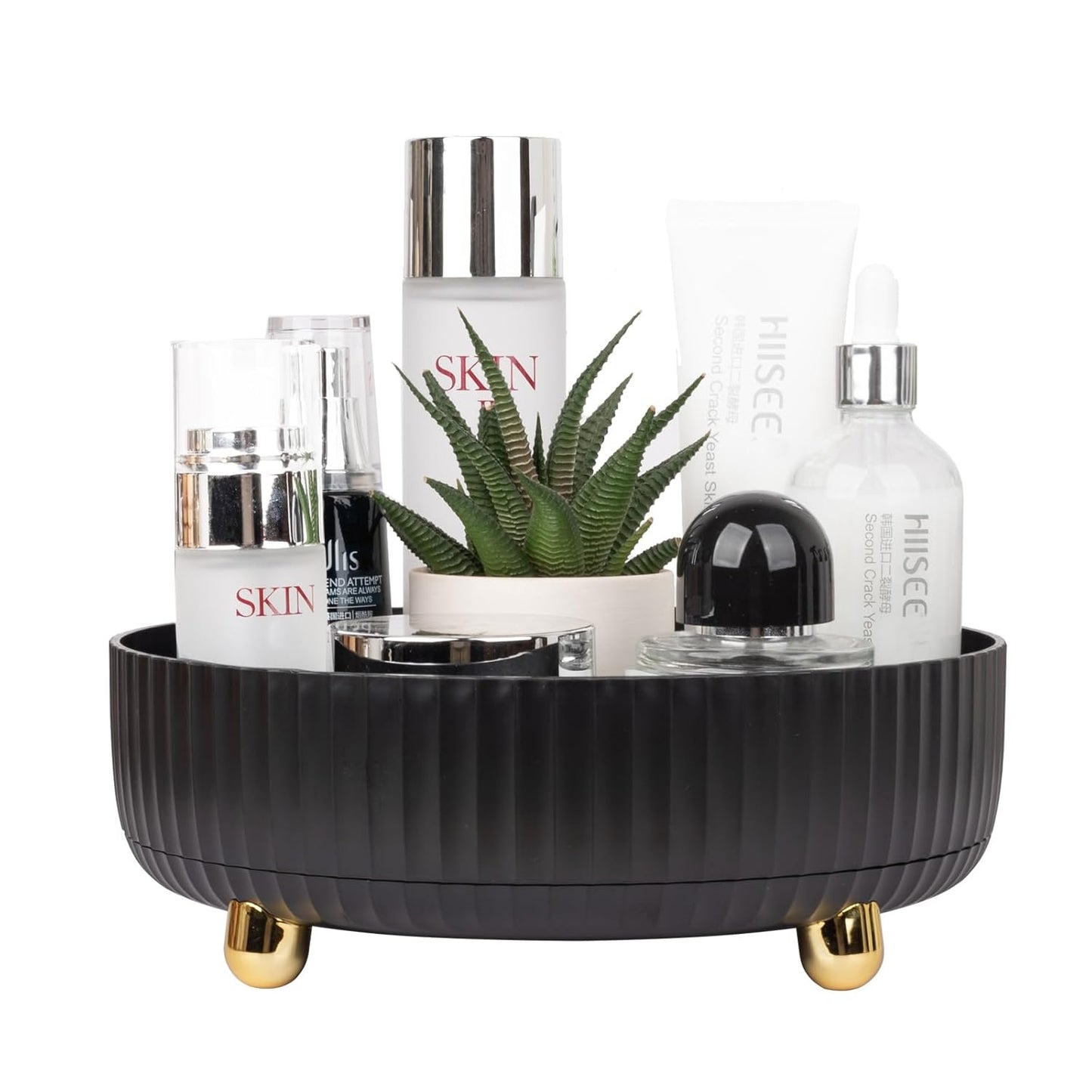 360 Rotating Makeup Perfume Organizer Skincare Tray, Small Black | 360 Degree Spinning Lazy Susan Organizer Lotion Cosmetics Storage for Dresser, Vanity, Bathroom Countertop