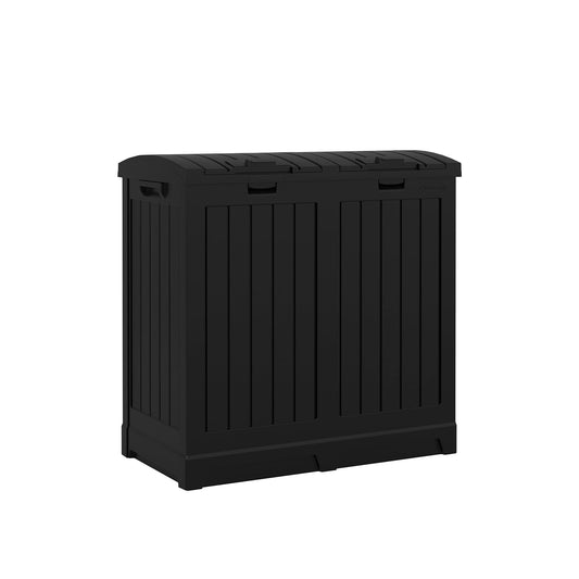 Dual 33 Gal Trash Hideaway Cabinet, Discrete Outdo... (Black | Resin)