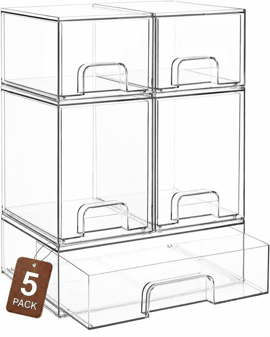 Clear Stackable Storage Drawers, Baby Bottle Organizers, Easily-Access Makeup Organizer, Durable Containers for Bathroom Countertop, Pantry and Medicine Cabinet Organizer