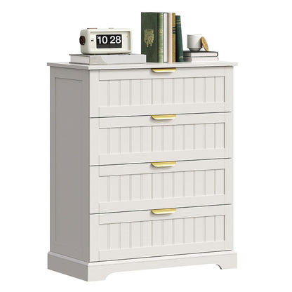 4 Drawer Dresser for Bedroom, Modern Farmhouse Wood Chest of Drawers with Metal Handles, Spacious Storage Drawers for Closet, Living Room, Entryway, White