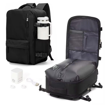 WONHOX Vacuum Seal Backpack for Travel with Air Pump Compression Vacpack Carry on Flight Approved Daypack Laptop Space Saver Bags Storage with Vacuum System 18x14x8 inches Travel Bag Women Men Black
