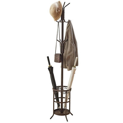 GHWIE Coat Rack Freestanding, Coat Tree with Umbrella Holder, Metal Coat Rack Stand with 12 Hooks, Standing Coat Hanger Stand, Umbrella Stand for Entryway, Hat Rack Stand for Home Office, Brown