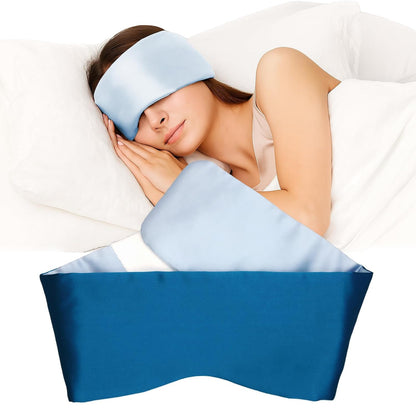 Sleep Mask, 22 Momme Mulberry Silk Eye Mask for Women & Men, Adjustable Strap Eye Cover for Sleeping and Travel, Teal & Sky Blue