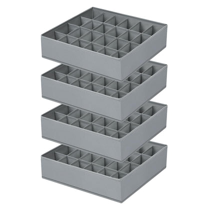 Sock Organizer 4 Pack, 24 Cell Underwear Organizer Foldable Underwear Storage, Sock and Underwear Drawer Organizer for Socks Ties Underwear Belts. (Grey)