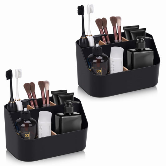 Set of 2Toothbrush Holder for Bathrooms,Bathroom Organizer Countertop,5Slot Electric Toothbrush Toothpaste Holder Razor Lotion Stand Caddy,Large Capacity Vanity Office Corner Accessories Storage Black