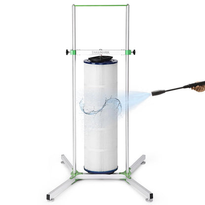 Pool Filter Cleaner Stand Stainless Steel Bearing for 3",4",6" | Patented Design,38" Large Base,Aluminum Made,Water-Powered Spin,for Home Swimming Cartridge Cleaning Tool
